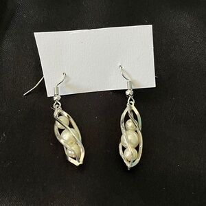 Handmade Faux Pearl Earrings Set in Silver Wire